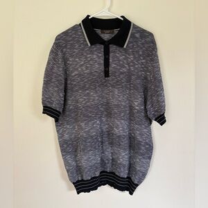 Peserico Men's Heathered Navy and Black Knit Cotton Polo Size 52